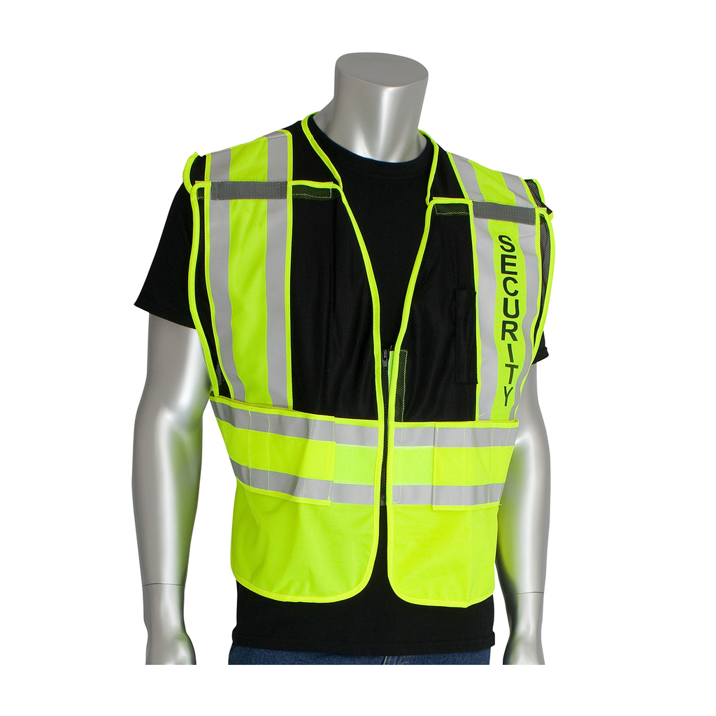 Product image for PIP 302-PSV-BLK-M/XL ANSI 207 PSV VEST, SECURITY, BRKWY, ZIPPER CLOSURE, 2X1IN. REFLEC. BLK LIKELY SUBJECT TO TAX