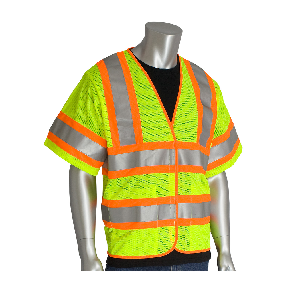 Product image for PIP 305-HSVPFRLY-L/XL CLASS 3 TREATED POLY MESH VEST HL CLOSURE 2 POCKET FR TAPE LY