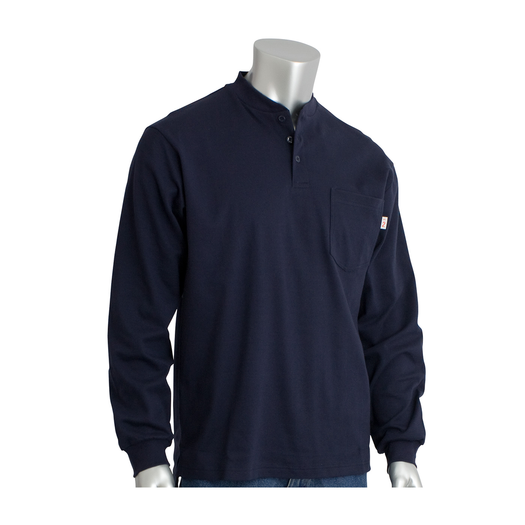 Product image for PIP 385-FRHN-(NV)-3X AR/FR LONG SLEEVE HENLEY, 11 CAL 6.5 OZ INTERLOCK COTTON, NAVY LIKELY SUBJECT TO TAX