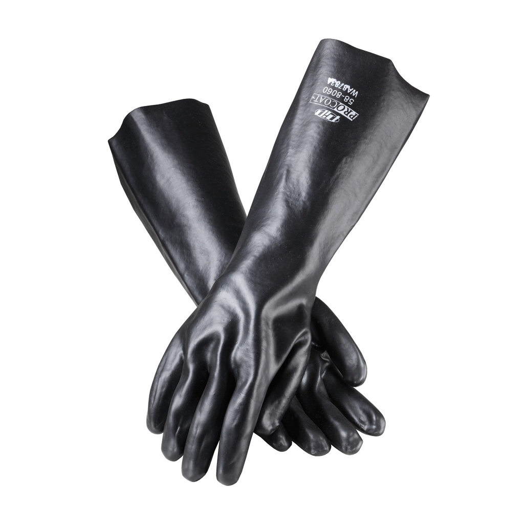 Product image for PIP 58-8060 PROCOAT PVC GLOVES, SMOOTH FINISH, BLACK, 18IN LENGTH, INTERLOCK LINED PURCHASED PER DOZEN
