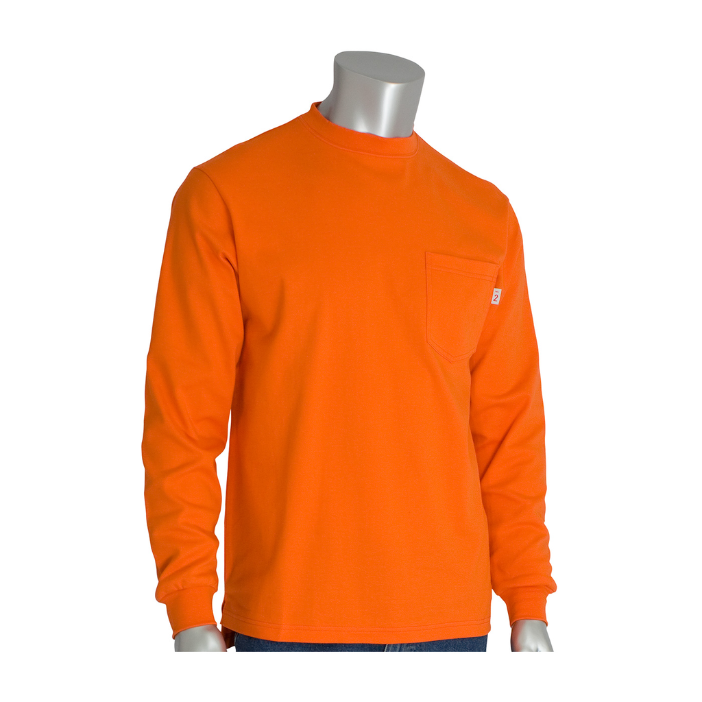 Product image for PIP 385-FRLS-(OR)-XL AR/FR LONG SLEEVE T-SHIRT 13 CAL 6.5 OZ INTERLOCK COTTON ORANGE