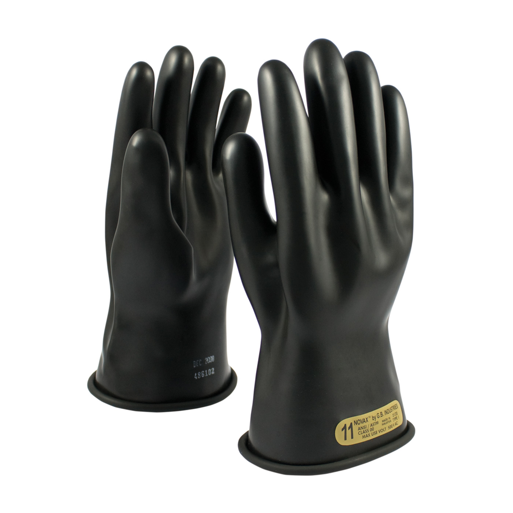 Product image for PIP 150-00-11/10 NOVAX&#174; Rubber Electrical Insulating Gloves, Class 00, 11", Straight Cuff, Black - Size 10