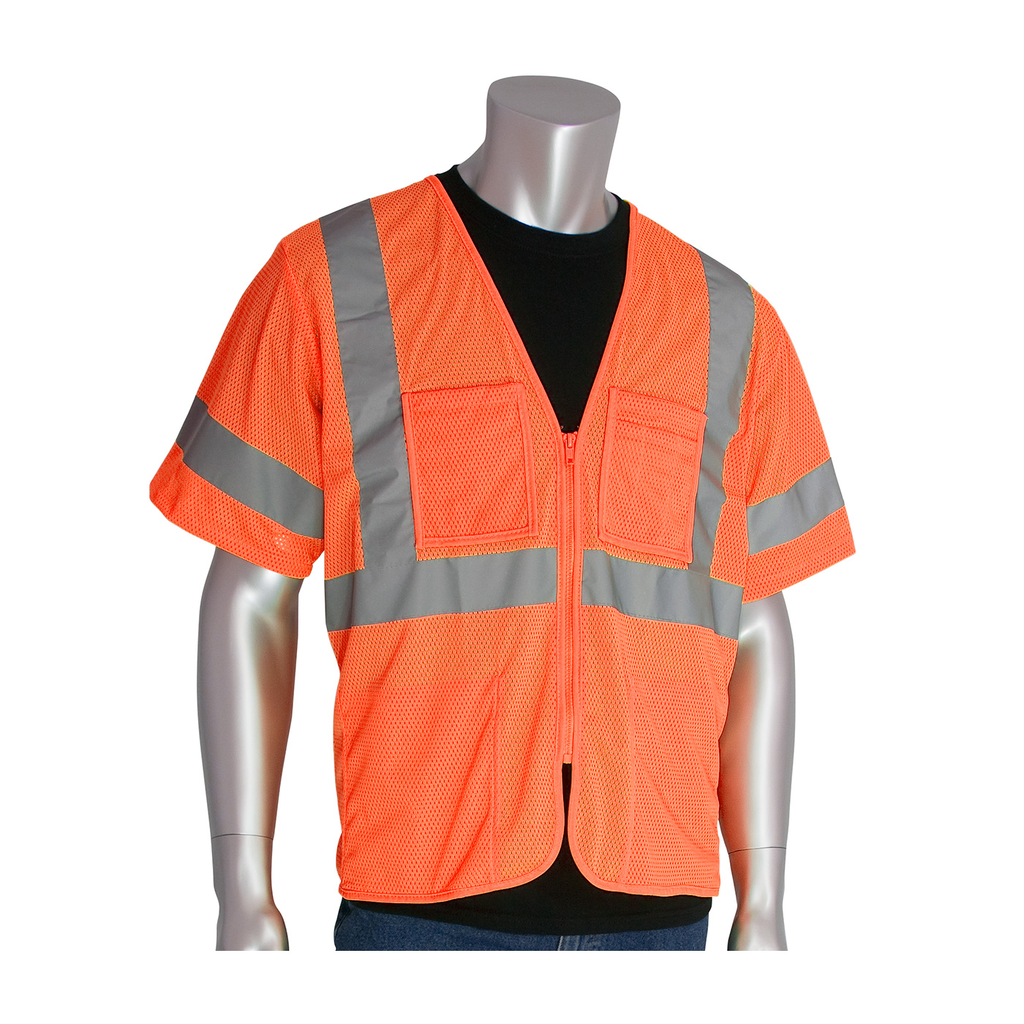 Product image for PIP 303-MVGZ4P-OR/4X CLASS 3 MESH VEST, 4 POCKETS, ZIPPER CLOSURE, 2IN. TAPE, OR LIKELY SUBJECT TO TAX