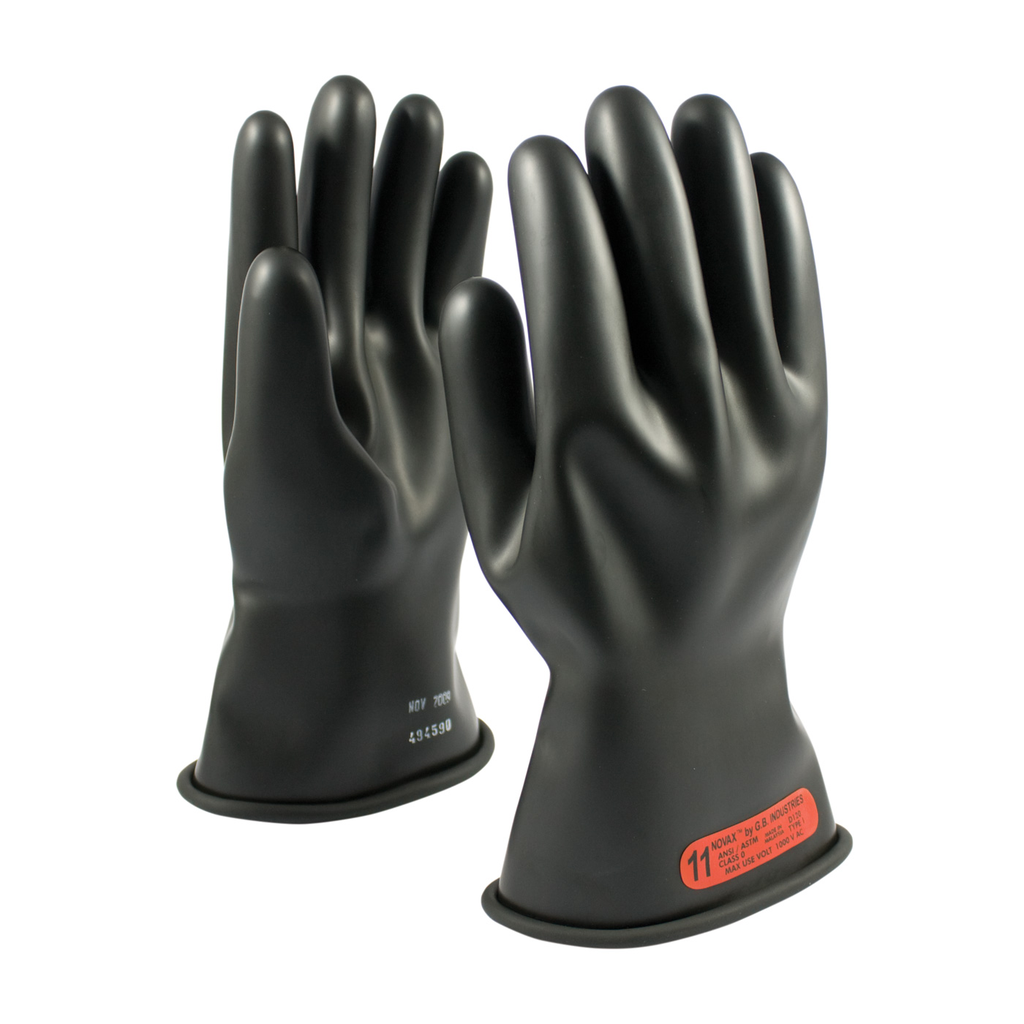 Product image for PIP 150-0-11/9.5 NOVAX® Rubber Electrical Insulating Gloves, Class 0, 11", Straight Cuff, Black - Size 9.5