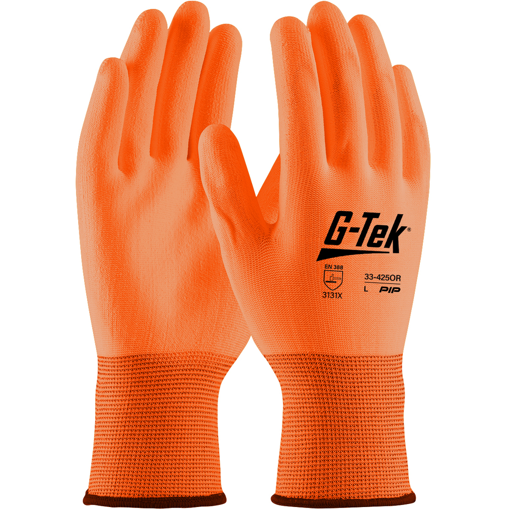 Product image for PIP 33-425OR/XXL G-TEK GP, HV ORANGE 13G POLYESTER SHELL, HV ORG PU COATED SMOOTH GRIP LIKELY SUBJECT TO TAX