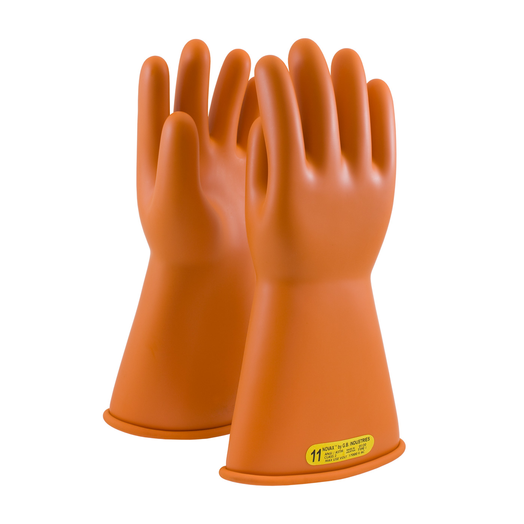 Product image for PIP 147-2-14/8 NOVAX® Rubber Electrical Insulating Gloves, Class 2, 14", Straight Cuff, Orange - Size 8