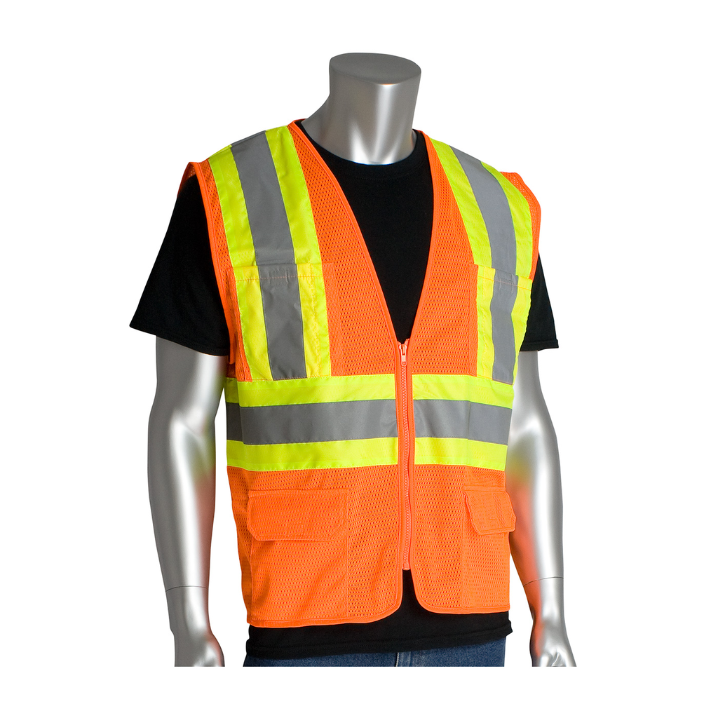 Product image for PIP 302-MVZPOR-L CLASS 2 MESH VEST 6 POCKETS ZIPPER CLOSURE TWO TONE TAPE OR