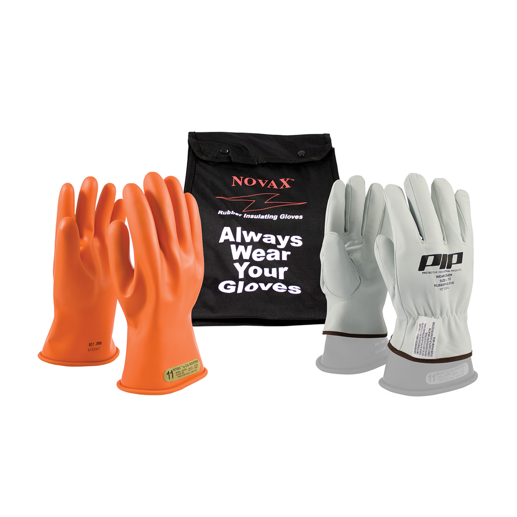 Product image for PIP 147-SK-00/10 NOVAX® Insulating Gloves Kit, Class 00, 11", Straight Cuff, Orange - Size 10