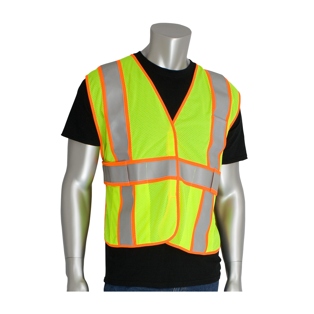 Product image for PIP 305-USV5FRLY ANSI Type R Class 2 Two-Tone Expandable FR Treated Mesh Vest - Hi-Vis Yellow