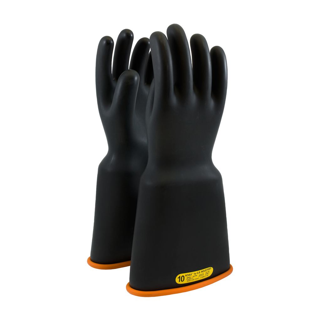Product image for PIP 159-2-16/9 NOVAX® Rubber Electrical Insulating Gloves, Class 2, 16", Bell Cuff, Black/Orange - Size 9