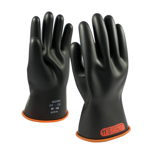 Product image for PIP 155-0-11/11 NOVAX® Rubber Electrical Insulating Gloves, Class 0, 11", Straight Cuff, Black/Orange - Size 11