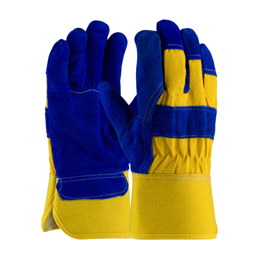 Product image for PIP 78-7863B/XL Extra Large Yellow/Blue Split Cowhide Cold Protection Fleece Pile Insulation Gunn Safety Cuff Gloves