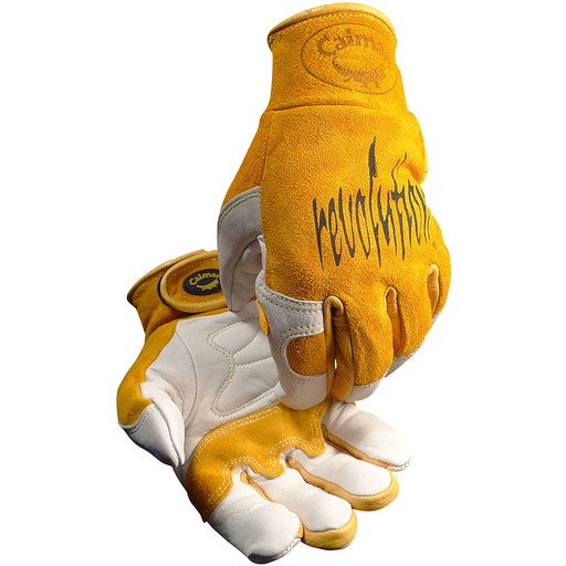 Premium Cow Grain TIG/MIG Welder's Gloves with Split Cowhide Back - Hook & Loop Closure, Gold, XL
