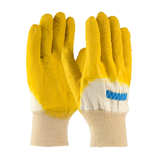 Latex Coated Glove with Jersey Liner and Crinkle Finish on Palm, Fingers & Knuckles - Knit Wrist, Natural, MENS