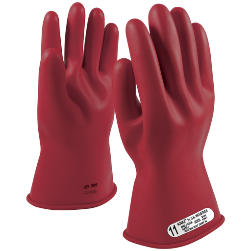 Product image for PIP 153-1-14/11 ELECTRICAL RATED GLOVES, RED, 14IN, UNLINED, SMOOTH FINISH, BEADED ROLLED CUFF, CHLORINATED, PAIR