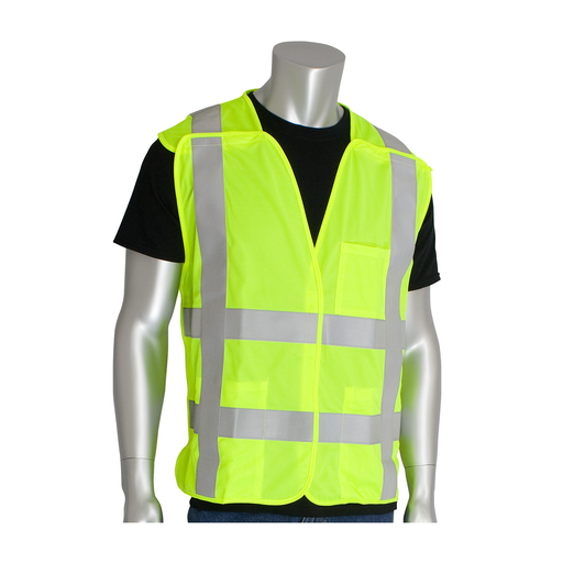 Product image for PIP 305-5PVFRLY-L/XL CLASS 2 TREATED POLY BRKWY SOLID VEST HL CLOSURE FR TAPE LY