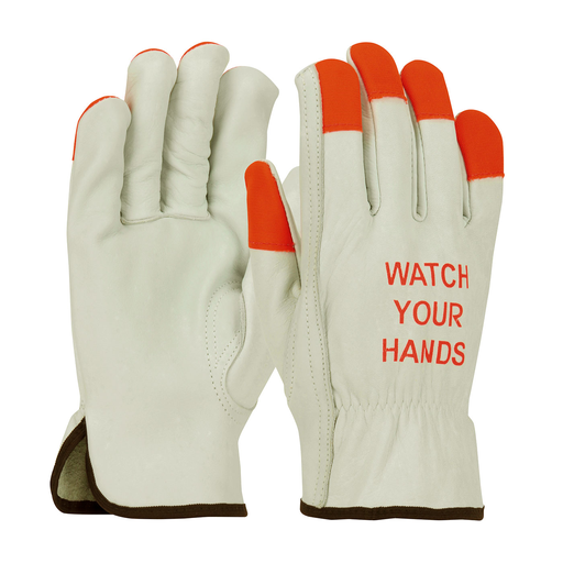 Product image for PIP 68-165HV/XXL TG COWHIDE, SUPERIOR GRADE, HI-VIS ORANGE FINGERTIPS & LOGO, KEYSTONE LIKELY SUBJECT TO TAX