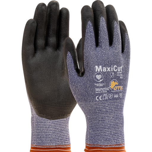 Seamless Knit Engineered Yarn Glove with Premium Nitrile Coated MicroFoam Grip on Palm & Fingers - Touchscreen Compatible, Blue, L