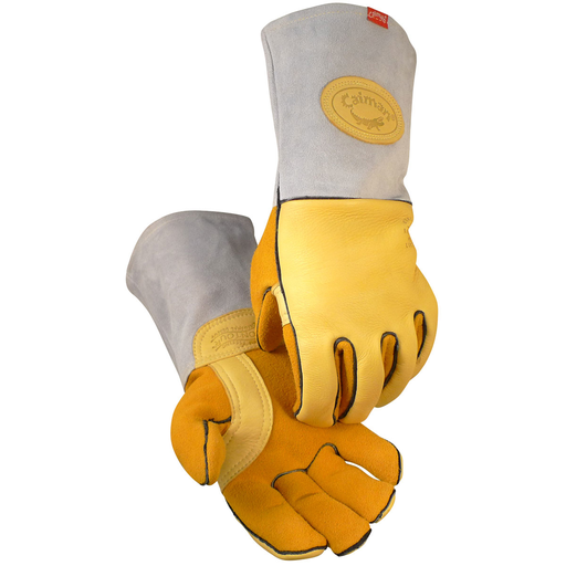 Elk Skin MIG/Stick Welder's Glove with an Unlined Palm and FR Wool Lined Back, Gold, L