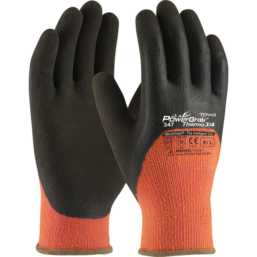 Product image for PIP 41-1475/XL POWERGRAB THERMO, HV ORANGE ACRYLIC TERRY SHELL, 3/4 DIP LATEX MF GRIP LIKELY SUBJECT TO TAX