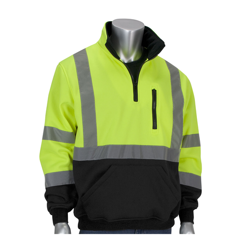 ANSI Type R Class 3 Quarter-Zip Pullover Sweatshirt with Black Bottom, Hi-Vis Yellow, 2XL