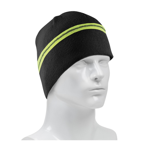 Winter Beannie Cap with Reflective Stripe, Black, OS