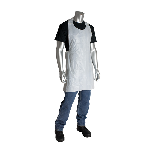 Product image for PIP 200-01001 APRONS, WHITE POLYETHYLENE, 1MIL LIGHT WEIGHT EMBOSSED, 24IN.X42IN. LIKELY SUBJECT TO TAX
