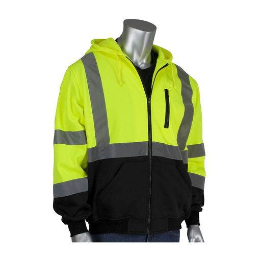 ANSI Type R Class 3 Full Zip Hooded Sweatshirt with Black Bottom, Hi-Vis Yellow, 3XL