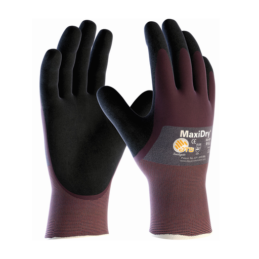 Ultra Lightweight Nitrile Glove with Seamless Knit Nylon Liner and Non-Slip MicroFoam Grip on Palm & Fingers - 3/4 Coated, Purple, L
