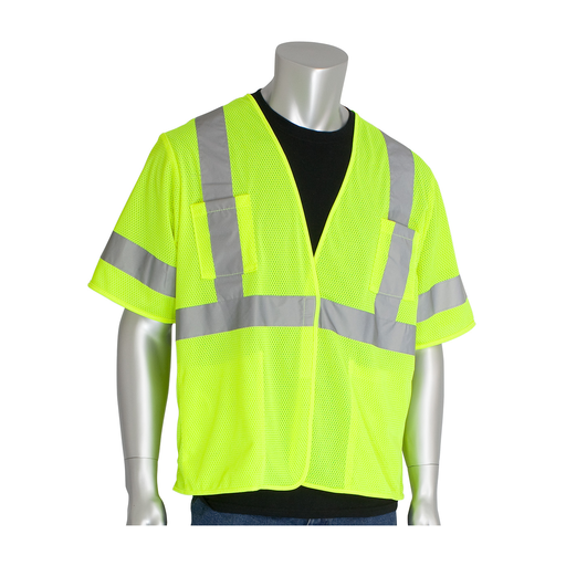 Product image for PIP 303-HSVELY-M CLASS 3 MESH VEST 4 POCKETS HL CLOSURE 2IN. TAPE LY