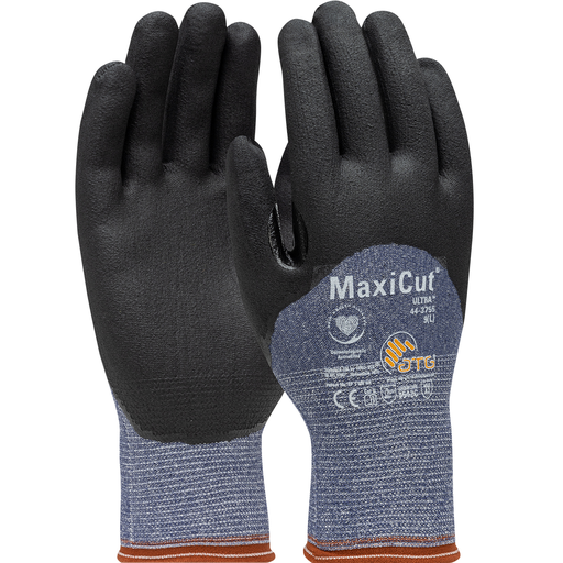 Product image for PIP 44-3755/XL MAXICUT ULTRA, BLUE 15G ENG YARN, BLACK 3/4 DIP MICROFOAM NITRILE, A3 LIKELY SUBJECT TO TAX