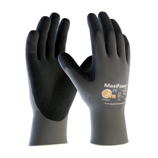 Ultra Lightweight Seamless Knit Nylon Glove with Nitrile Coated MicroFoam Grip on Palm & Fingers, Gray, L