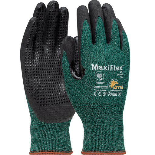Seamless Knit Engineered Yarn Glove with Premium Nitrile Coated MicroFoam Grip on Palm & Fingers - Micro Dot Palm - Touchscreen Compatible, Green, 2XL