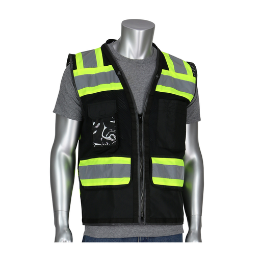 ANSI Type O Class 1 Black Two-Tone Eleven Pocket Tech-Ready Mesh Surveyors Vest, Black, 3XL