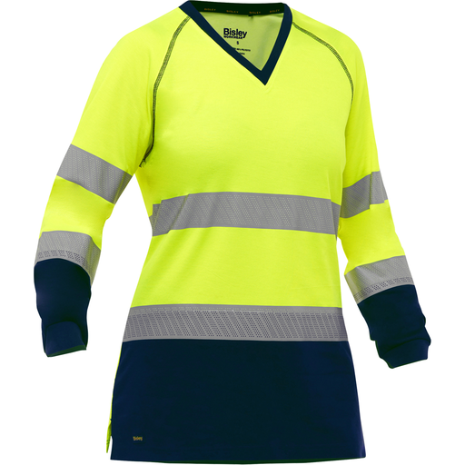 ANSI Type R Class 3 Women's Long Sleeve Shirt with Navy Bottom, Hi-Vis Yellow, S