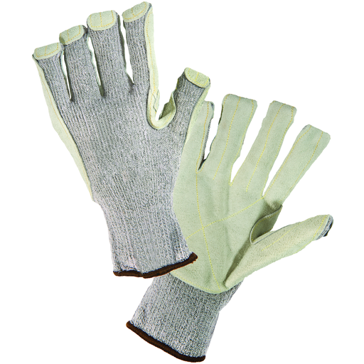 Product image for PIP 730TGLP/L POSIGRIP, 13G GRAY HPPE TERRY LOOP IN SHELL, LEATHER PALM, KEVLAR SEWN LIKELY SUBJECT TO TAX