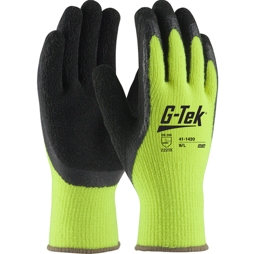 Product image for PIP 411420XL Extra Large Black Latex Foam Crinkle Palm and Fingertip Coated Knit Cold Protective Gloves