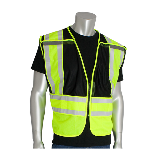 Product image for PIP 302-PSV-BLK-NL-M/XL ANSI 207 PSV VEST, NO LOGO, BRKWY, ZIPPER CLOSURE, 2X1IN. REFLEC. BLK LIKELY SUBJECT TO TAX
