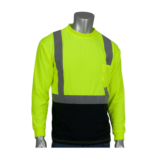 ANSI Type R Class 2 Long Sleeve T-Shirt with 50+ UPF Sun Protection and Black Bottom Front, Hi-Vis Yellow, 2XL