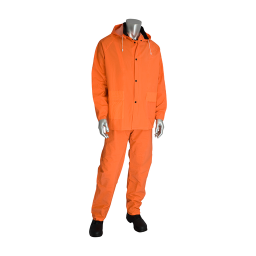 Product image for PIP 201-360L RAINSUIT 3PC. .35MM PVC/POLYESTER, HOOD, CORDUROY COLLAR, HI VIS OR LIKELY SUBJECT TO TAX