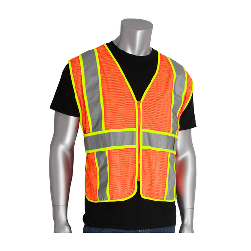 Product image for PIP 302-USV5OR CLASS 2 MESH VEST, 3 POCKETS, ZIPPER CLOSURE, 2IN. TWO TONE, OR LIKELY SUBJECT TO TAX