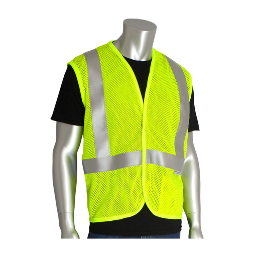 Product image for PIP 305-2100-M FR CLASS 2 MESH MODACRYLIC VEST YELLOW HRC 1