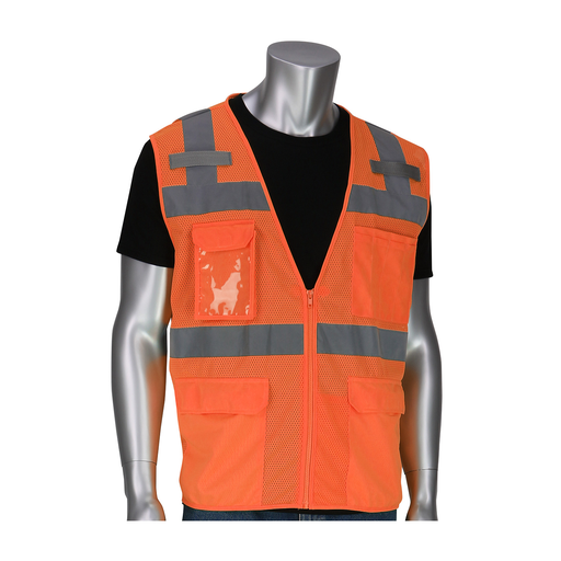 PIP 302-0750-OR/L CLASS 2 MESH VALUE SURVEYORS VEST 5 POCKETS, MIC TABS, ZIPPER, OR LIKELY SUBJECT TO TAX