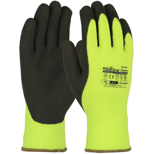 Product image for PIP 41-1405/L HI-VIS LIME ACRYLIC TERRY SHELL BROWN MICROFINISH GRIP