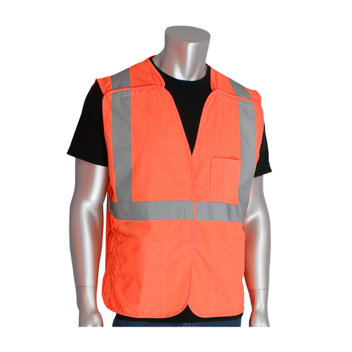 Product image for PIP 302-5PVOR-L CLASS 2 SOLID BREAKAWAY VEST, 3 PKT H&L CLOSURE, 2IN. TAPE, OR LIKELY SUBJECT TO TAX