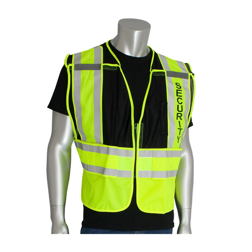 Product image for PIP 302-PSV-BLK-2X/5X ANSI 207 PSV VEST, SECURITY, BRKWY, ZIPPER CLOSURE, 2X1IN. REFLEC. BLK LIKELY SUBJECT TO TAX