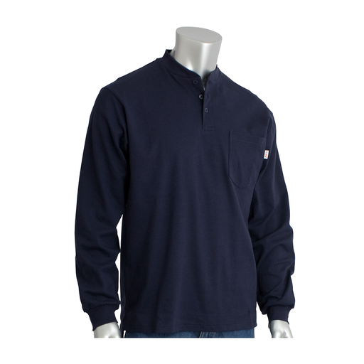 Product image for PIP 385-FRHN-(NV)-3X AR/FR LONG SLEEVE HENLEY 11 CAL 6.5 OZ INTERLOCK COTTON NAVY