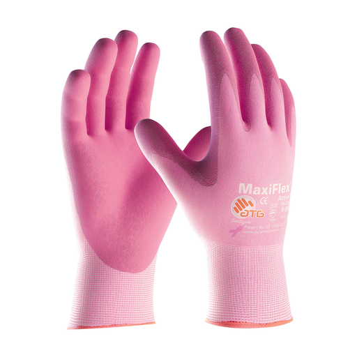 Seamless Knit Nylon Glove with Ultra Lightweight Nitrile Coated MicroFoam Grip on Palm & Fingers - Touchscreen, Pink, M