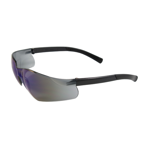 Rimless Safety Glasses with Black Temple, Blue Mirror Lens and Anti-Scratch Coating, Black, OS