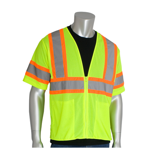 Product image for PIP 303-HSVPLY-4X CLASS 3 MESH VEST 2 POCKETS ZIPPER CLOSURE TWO TONE TAPE LY